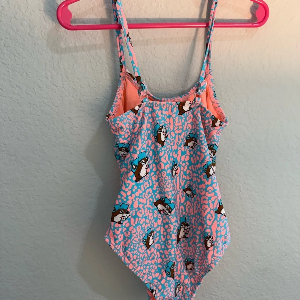 Bucees Girls Swimsuit One Piece Girls YXS Logo Bathing Suit Swim Bow Orange Blue - Picture 3 of 3